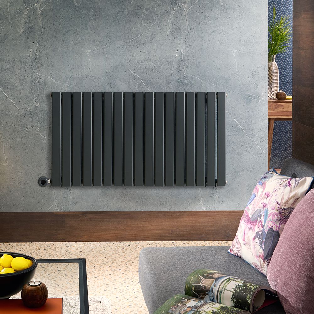 Radiador de Diseño Eléctrico Horizontal - Antracita - 635mm x 1190mm x 46mm -  con Elemento Eléctrico Termostático Wi-Fi de 1000W  - Delta - Fabricado por ECOSO de Hudson Reed