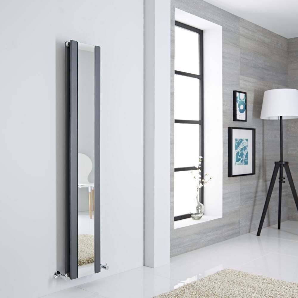 Radiador de Diseño Antracita Vertical con Espejo - Sloane - Disponible en Distintas Medidas