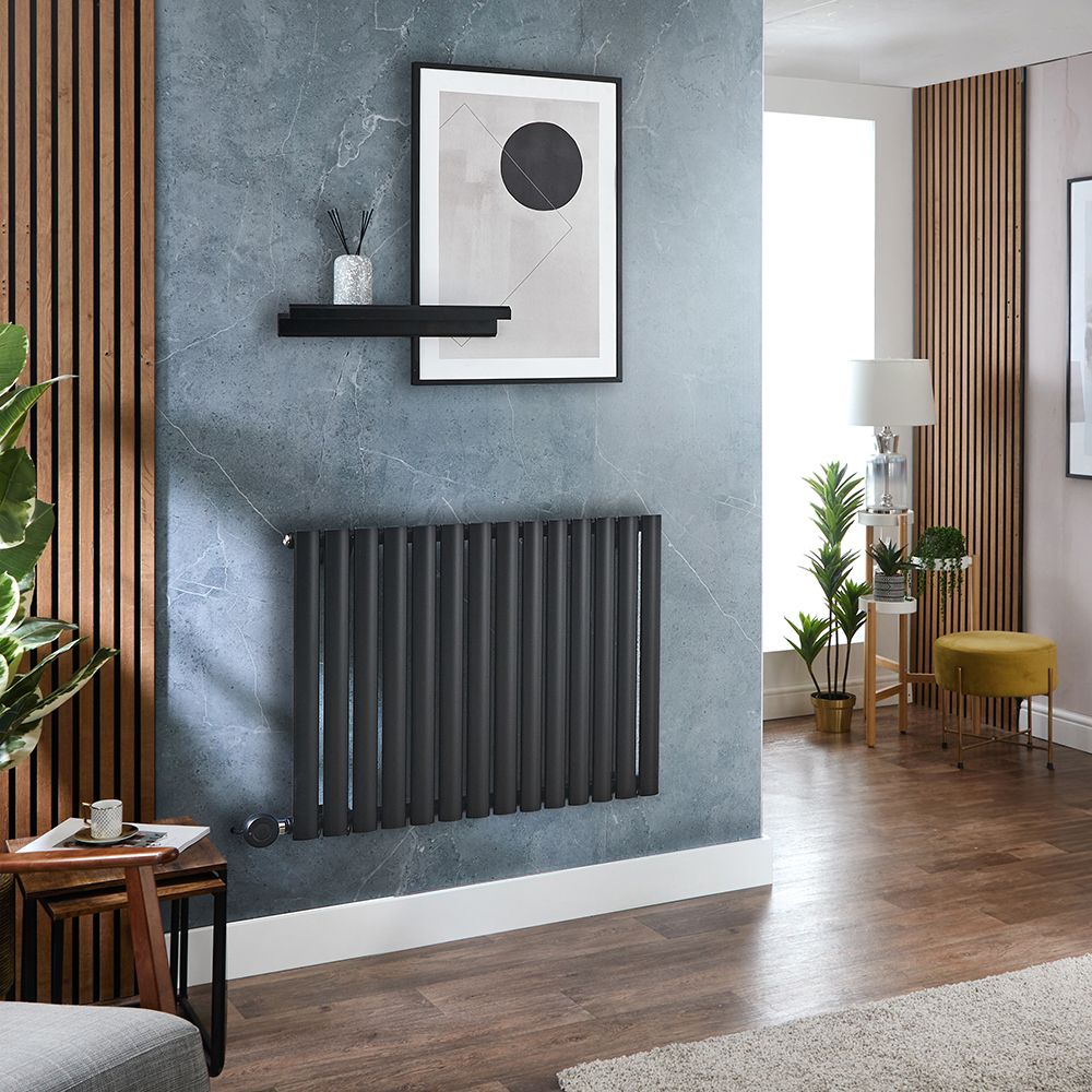 Radiador de Diseño Eléctrico Horizontal (Panel Único) Negro Mate de 635mm x 826mm con Elemento Eléctrico Termostático Wi-Fi de 1000W - Revive - Fabricado por ECOSO de Hudson Reed