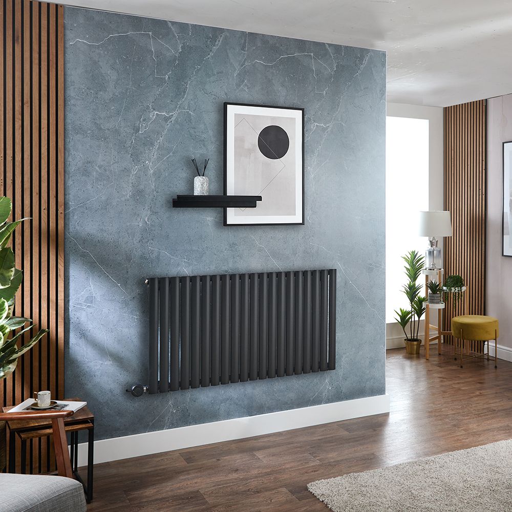 Radiador de Diseño Eléctrico Horizontal - Negro Mate - 635mm x 1180mm x 56mm - con Elemento Eléctrico Termostático Wi-Fi de 1200W - Revive - Fabricado por ECOSO de Hudson Reed