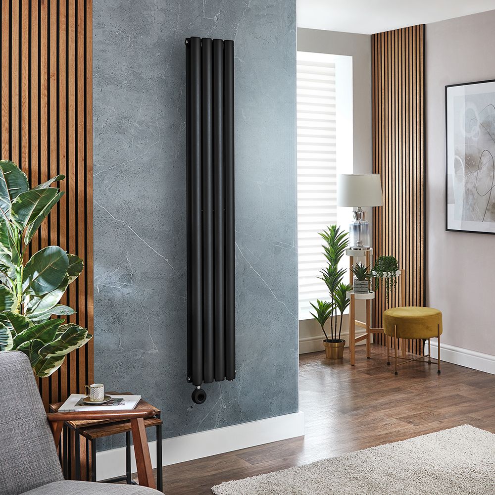 Radiador de Diseño Eléctrico Vertical Negro - Disponible en Distintos Tamaños y Termostato Wi-Fi - con Opción de Enchufe o de Conexión a la Red Eléctrica - Revive Slim - Fabricado por ECOSO de Hudson Reed