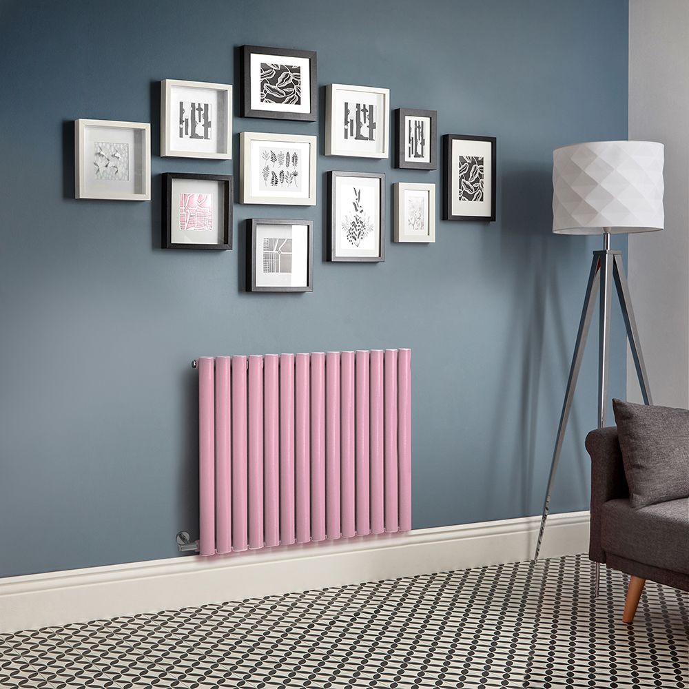  Radiador de Diseño Eléctrico Horizontal - Color Rosa (Camellia Pink) Altura de 635mm - Disponible en Distintas Medidas, Opción de Termostato y Oculta Cables - Revive