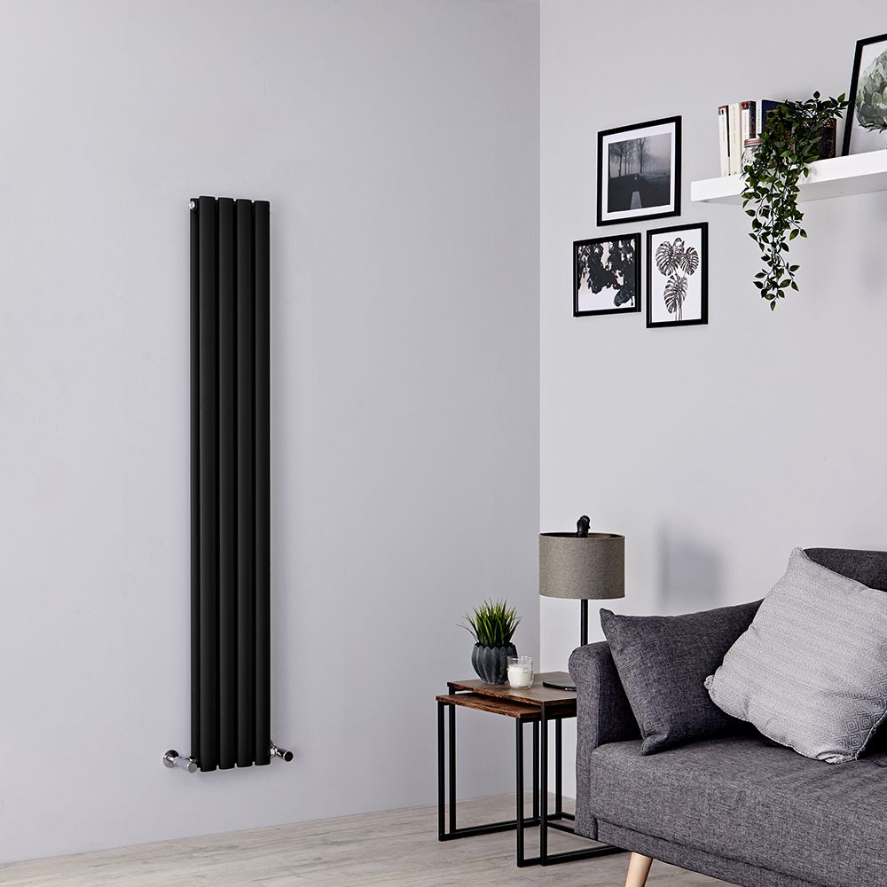 Radiador de Diseño Vertical Negro Ahorra Espacio - 1600mm x 236mm (Panel Doble) - Revive Slim