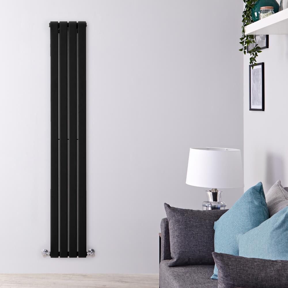 Radiador de Diseño Vertical con Panel Plano - Negro Mate  - 1600mm x 280mm -  586 Vatios (Panel Único) - Delta