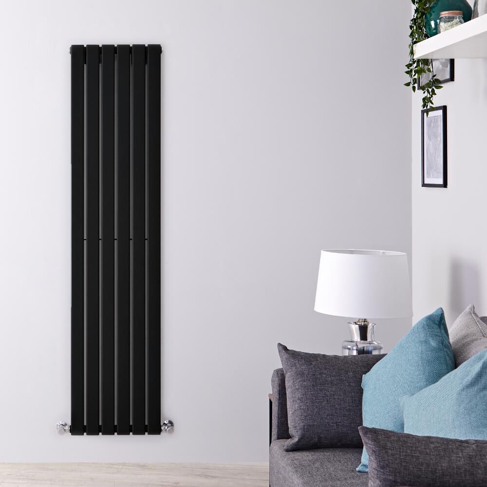 Radiador de Diseño Vertical con Panel Plano - Negro Mate  - 1600mm x 420mm -  879 Vatios (Panel Único) - Delta