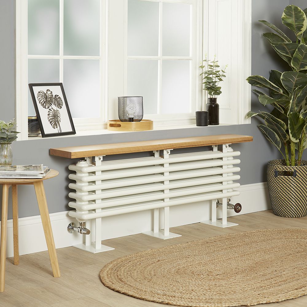 Radiador Tradicional Horizontal en Estilo Hierro Fundido de Color Blanco Completo con Banco - 480mm x 1200mm - Regent Bench