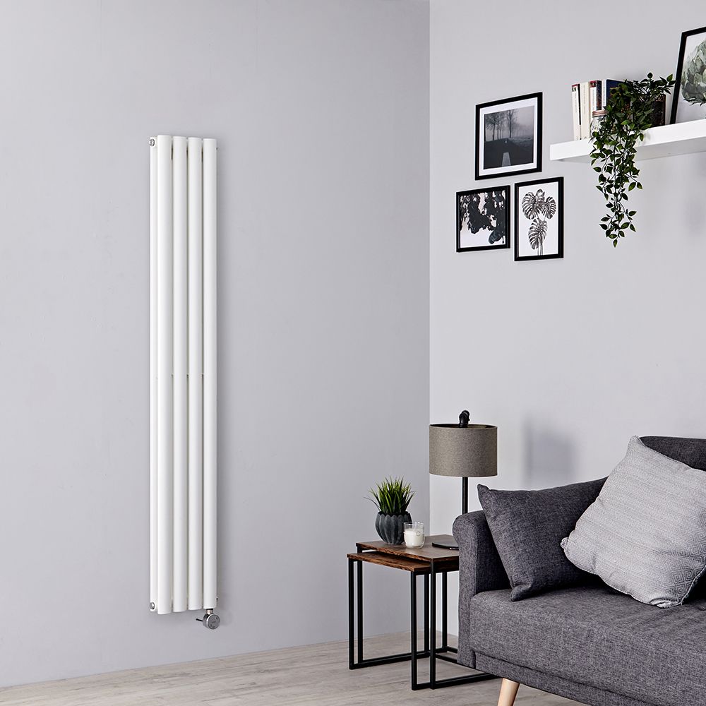 Radiador de Diseño Eléctrico Vertical (Panel Doble) Blanco de 1600mm x 236mm con 1 Elemento Termostático 1200W  - Revive - ECOSO de Hudson Reed