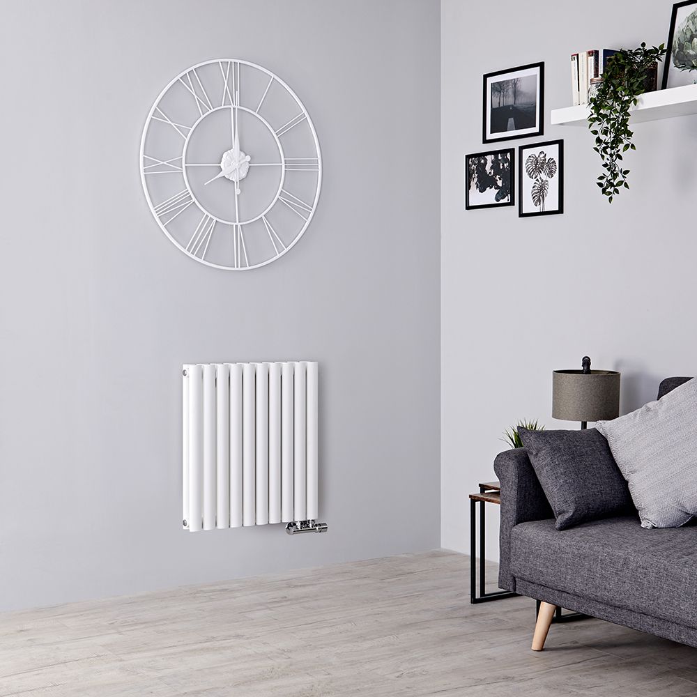 Radiador de Diseño Horizontal con Conexión Central (Panel Doble) - 635mm x 590 mm - Blanco - Revive Caldae