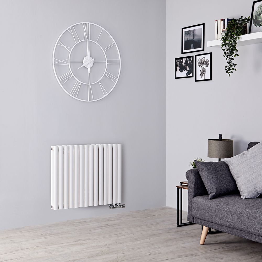 Radiador de Diseño Horizontal con Conexión Central (Panel Doble) - 635mm x 826 mm - Blanco - Revive Caldae