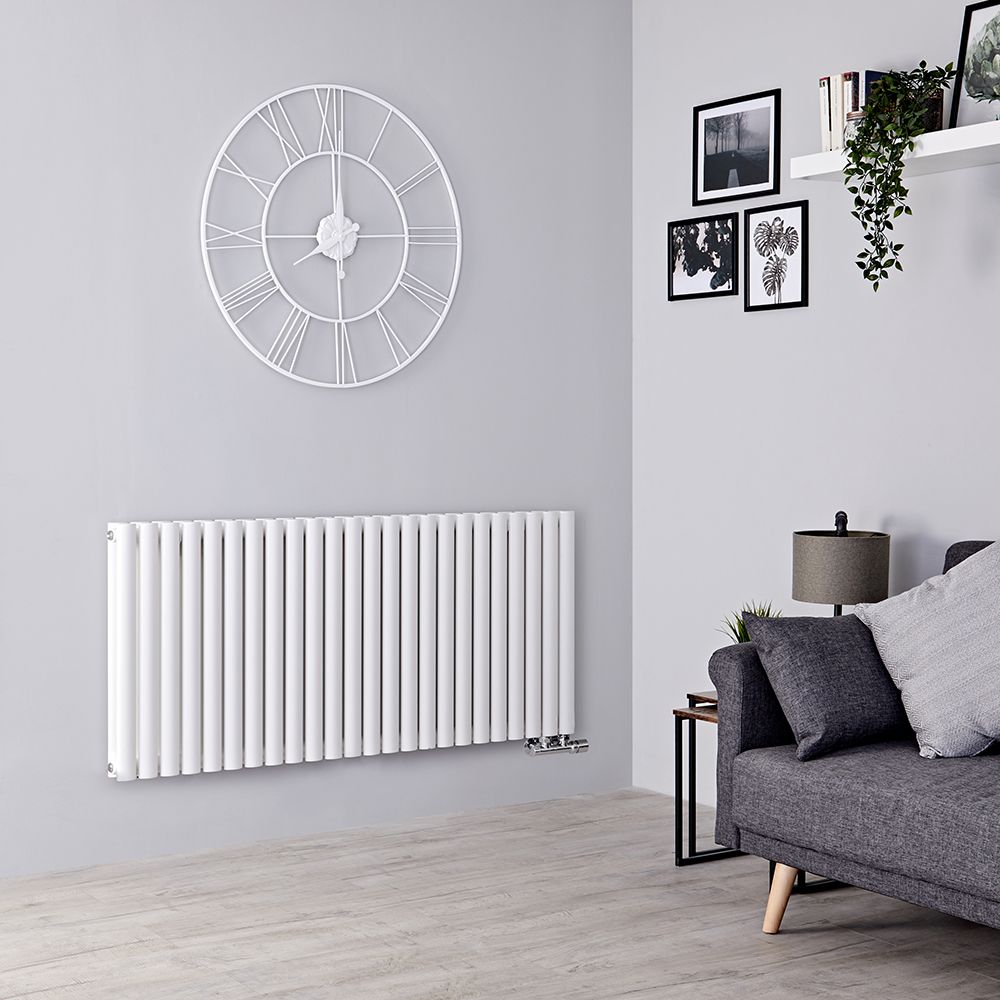 Radiador de Diseño Horizontal con Conexión Central (Panel Doble) - 635mm x 1416 mm - Blanco - Revive Caldae