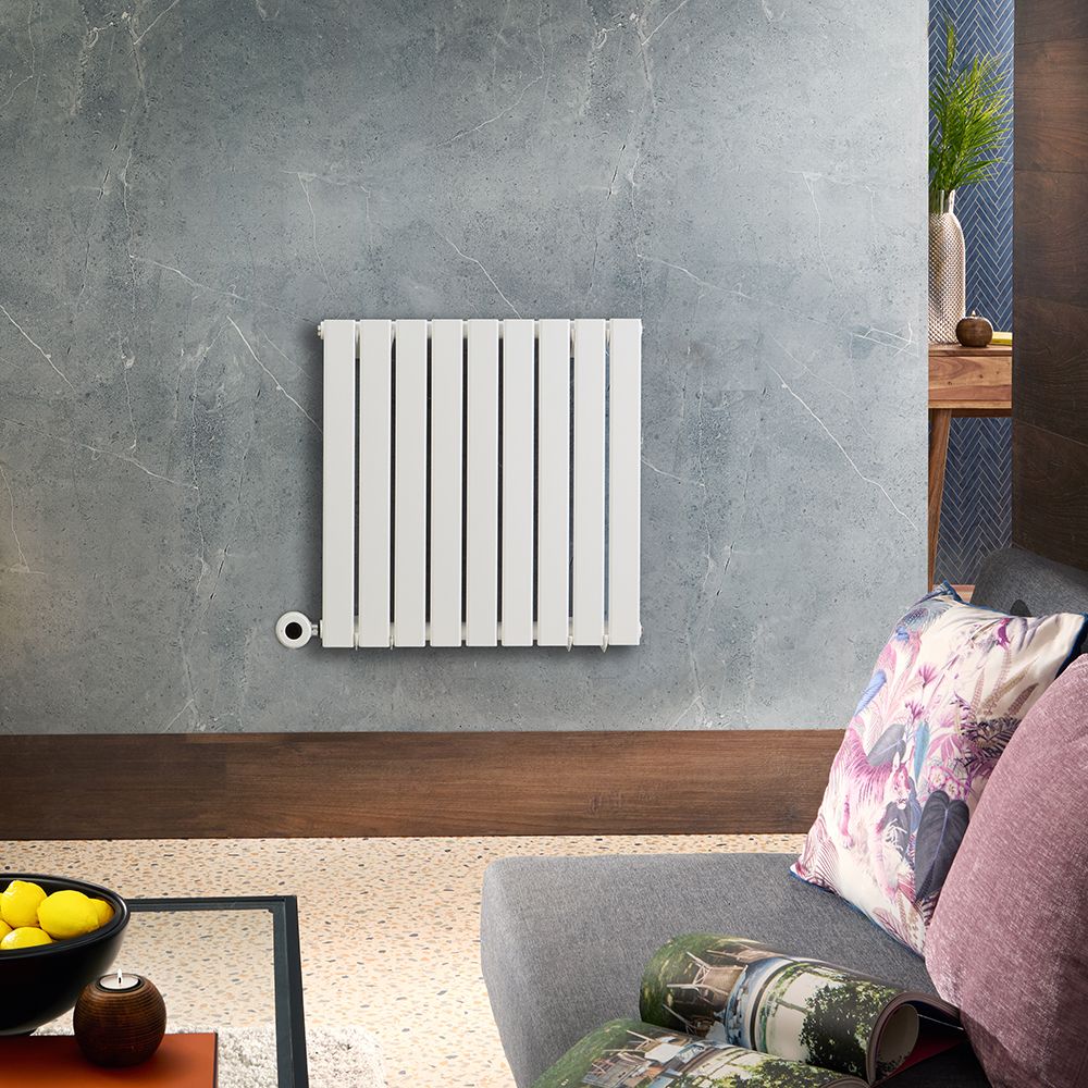 Radiador de Diseño Eléctrico Horizontal - Blanco - 635mm x 630mm x 46mm - con Elemento Eléctrico Wi-Fi - Delta - Fabricado por ECOSO de Hudson Reed