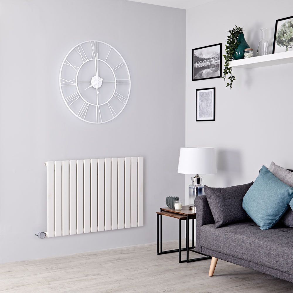 Radiador de Diseño Eléctrico Horizontal - Blanco - 635mm x 980mm x 46mm - Elemento Termostático de 800W - Delta - ECOSO de Hudson Reed