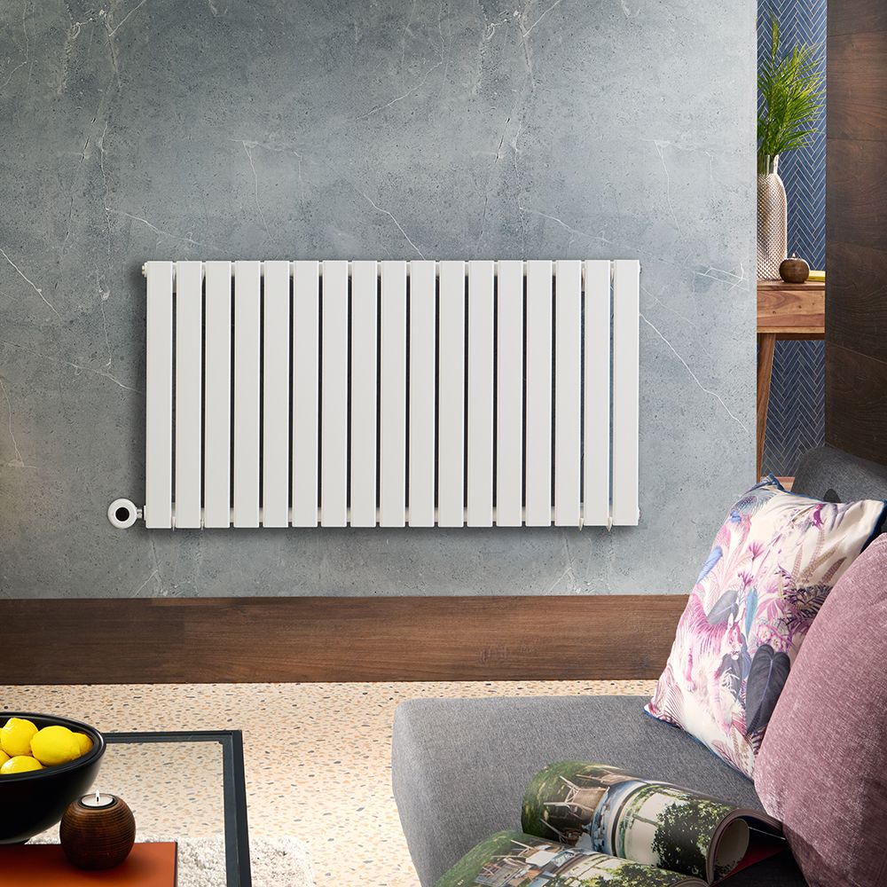 Radiador de Diseño Eléctrico Horizontal - Blanco - 635mm x 1190mm x 46mm -  con Elemento Eléctrico Termostático Wi-Fi de 1000W  - Delta - Fabricado por ECOSO de Hudson Reed