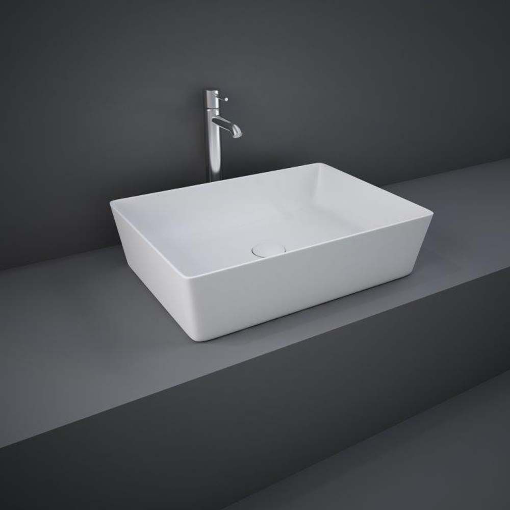 Lavabo Sobre Encimera Rectangular Moderno Blanco Opaco - 500mm x 360mm (Sin Agujeros para la Grifería) - RAK Feeling x Hudson Reed