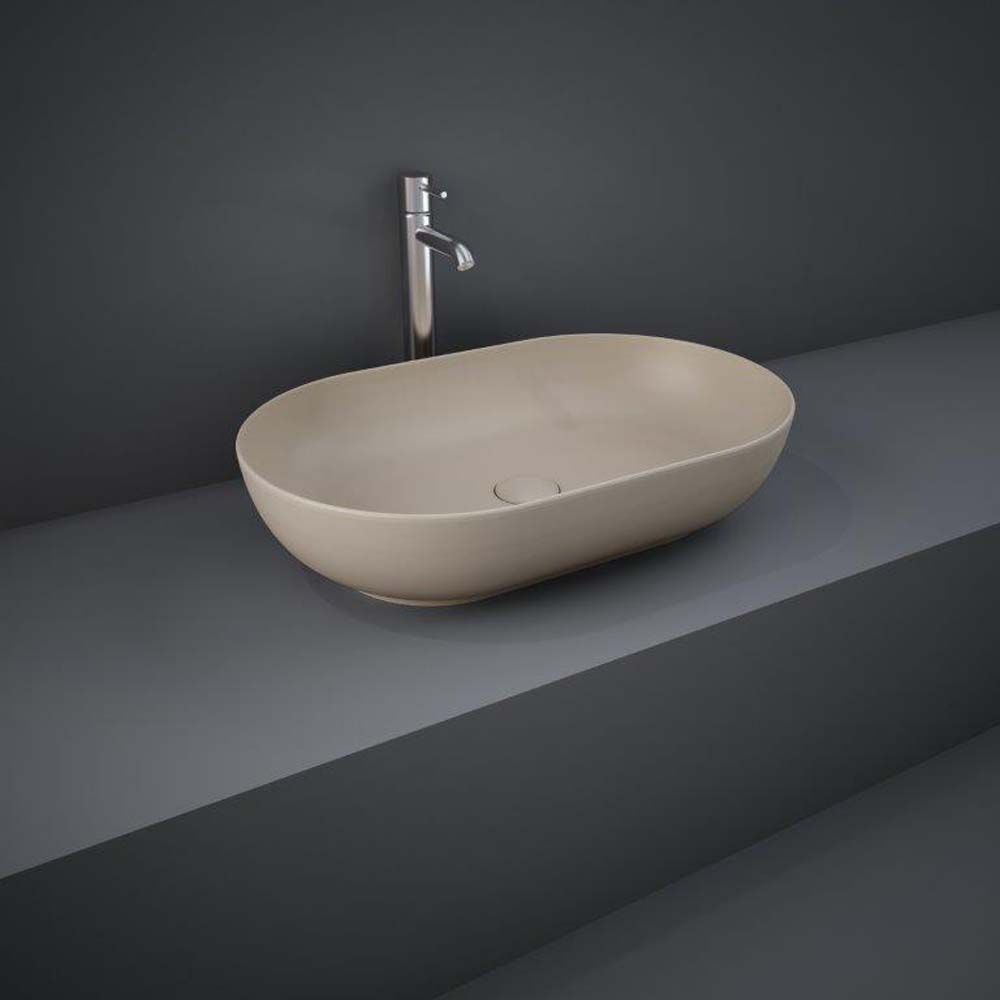 Lavabo Sobre Encimera Oval Moderno Color Cappuccino Opaco - 550mm x 350mm (Sin Agujeros para la Grifería) - RAK Feeling x Hudson Reed