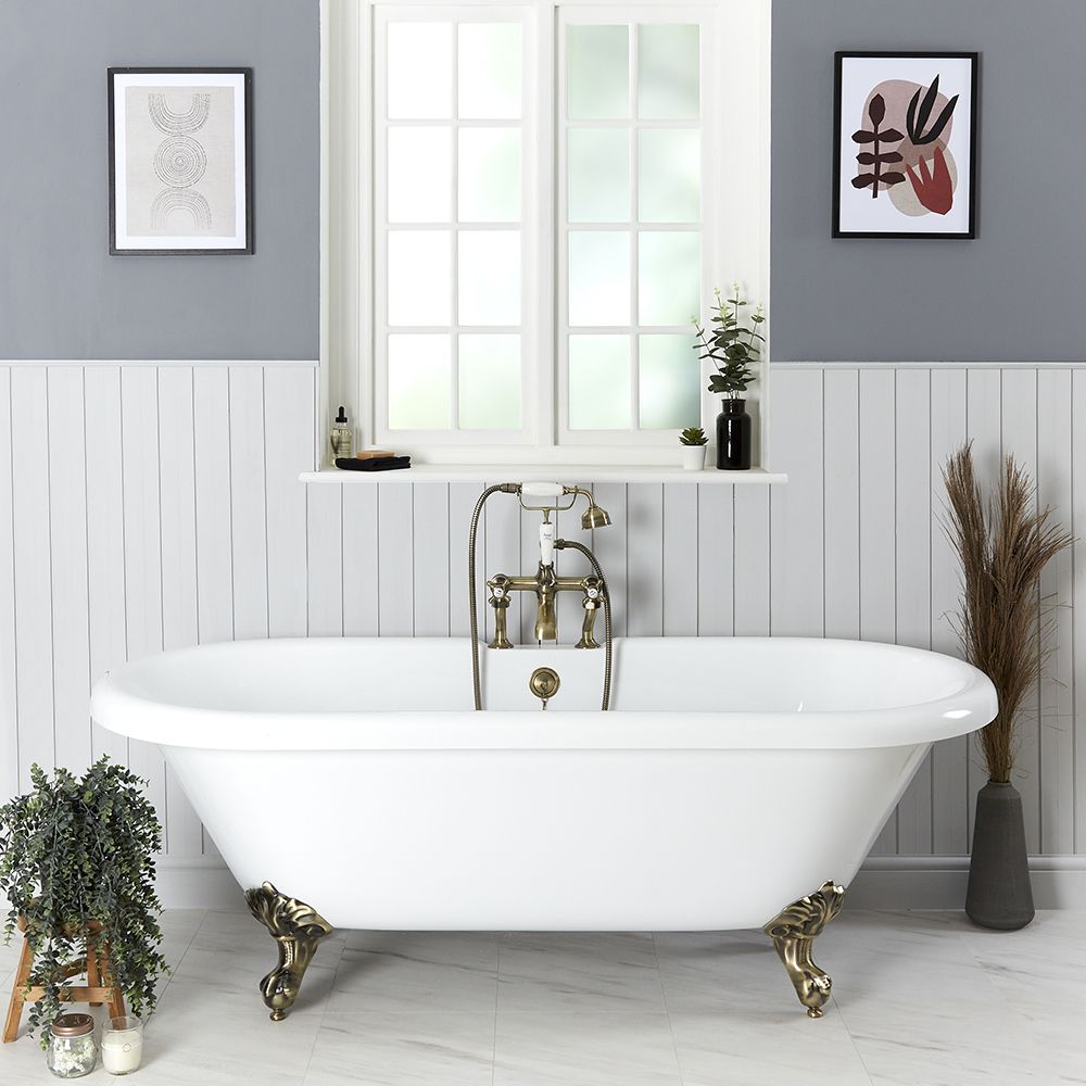 Bañera Exenta Tradicional Blanca con Patas de Color Oro Cepillado - 1795mm x 785mm - Legend