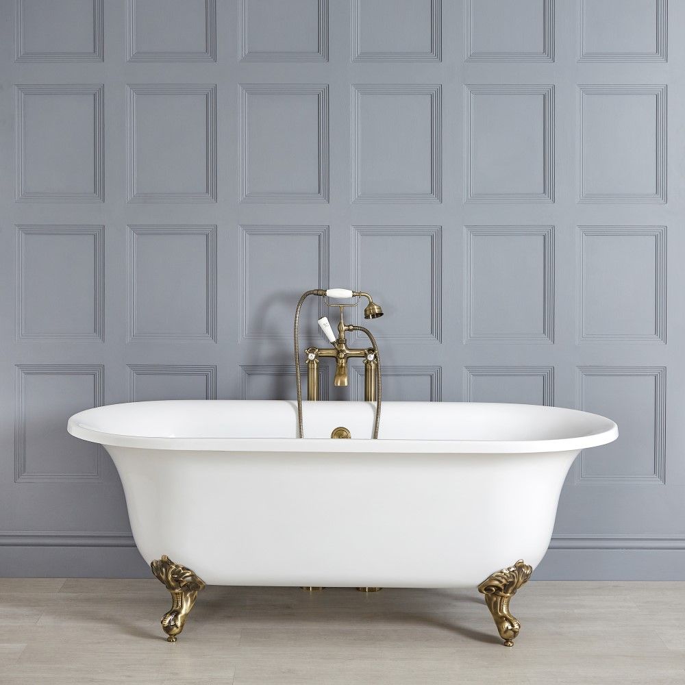 Bañera Exenta Tradicional Blanca con Patas de Color Oro Cepillado - 1730mm x 780mm (Sin Agujeros para la Grifería) - Richmond