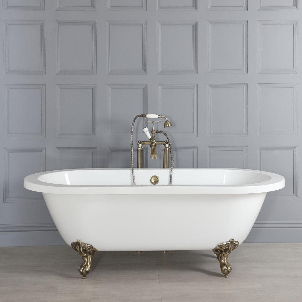 Bañera Exenta Tradicional con Doble Respaldo con Patas de Color Oro Cepillado - 1780mm x 825mm - Legend