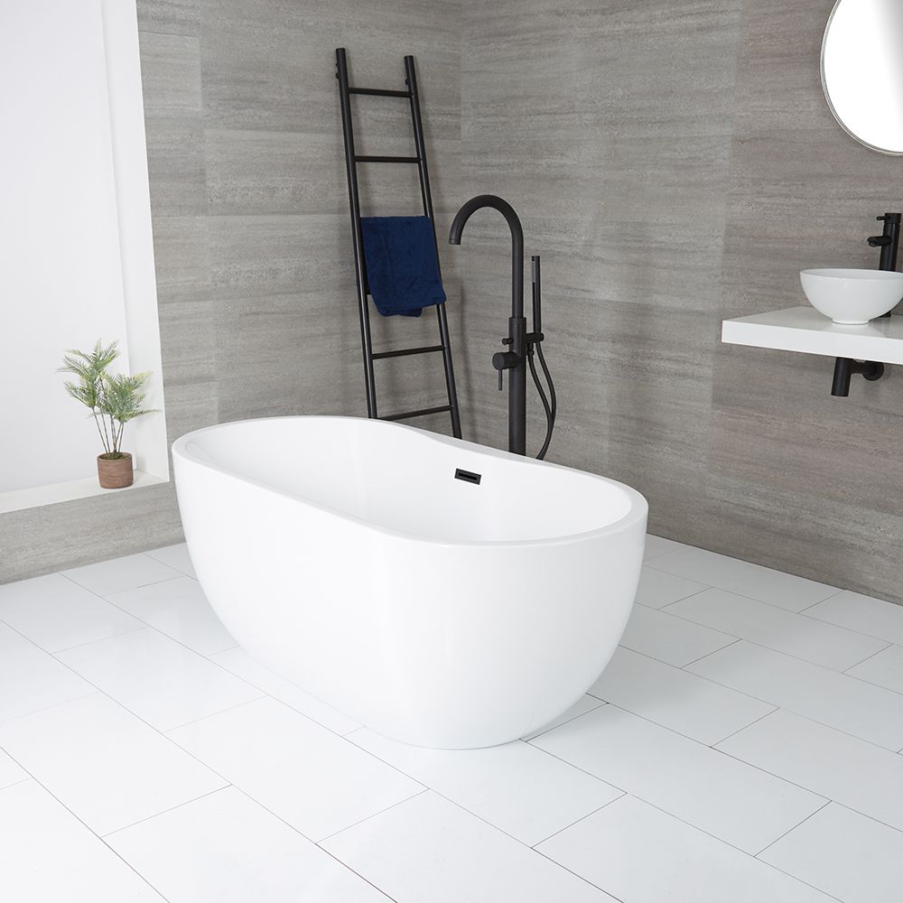 Bañera Exenta Moderna Oval Blanca con Doble Respaldo - 1800mm x 750mm - Disponible con Rebosadero en Distintos Acabados - Otterton