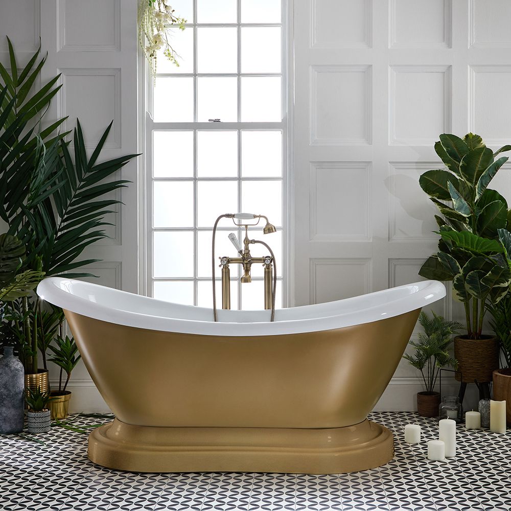 Bañera Exenta Tradicional con Doble Respaldo y Base de Apoyo - 1750mm x 730mm - Disponible en Distintos Acabados Metalizados  y con Patas en Distintos Acabados  - Ryther