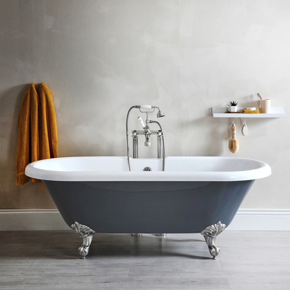 Bañera Exenta Tradicional con Doble Respaldo en Gris Piedra - 1795mm x 785mm (Sin Agujeros para la Grifería) - Disponible con Patas de Bañera en Distintos Acabados - Elton