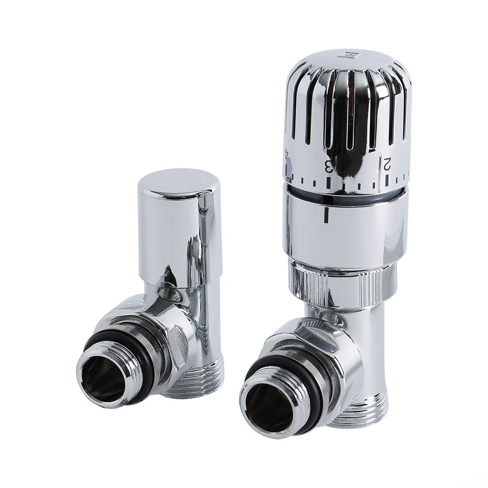 Par de Llaves Angulares Termostáticas Cromadas para Radiador con Adaptador - Pex y Multicapa de 12mm