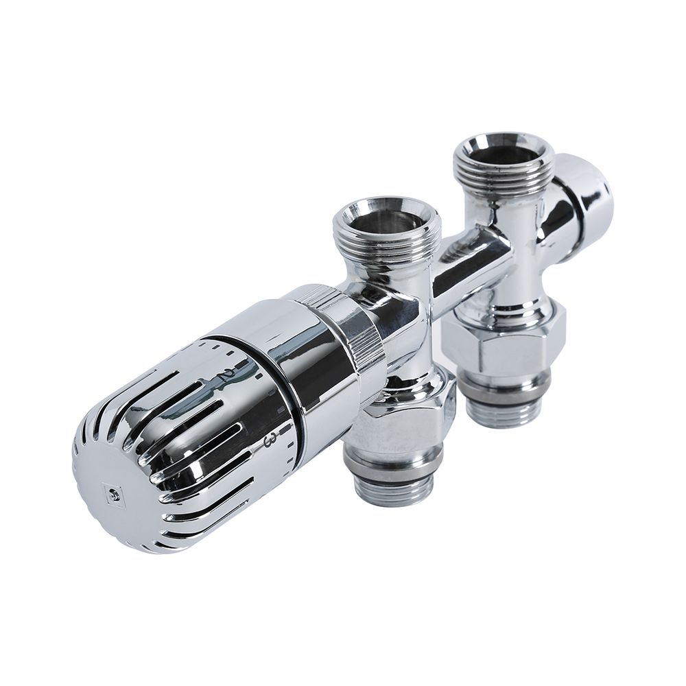 Par de Llaves Rectas Termostáticas Cromadas con Conexión Central Multiblock H con Adaptador - Cobre 15mm