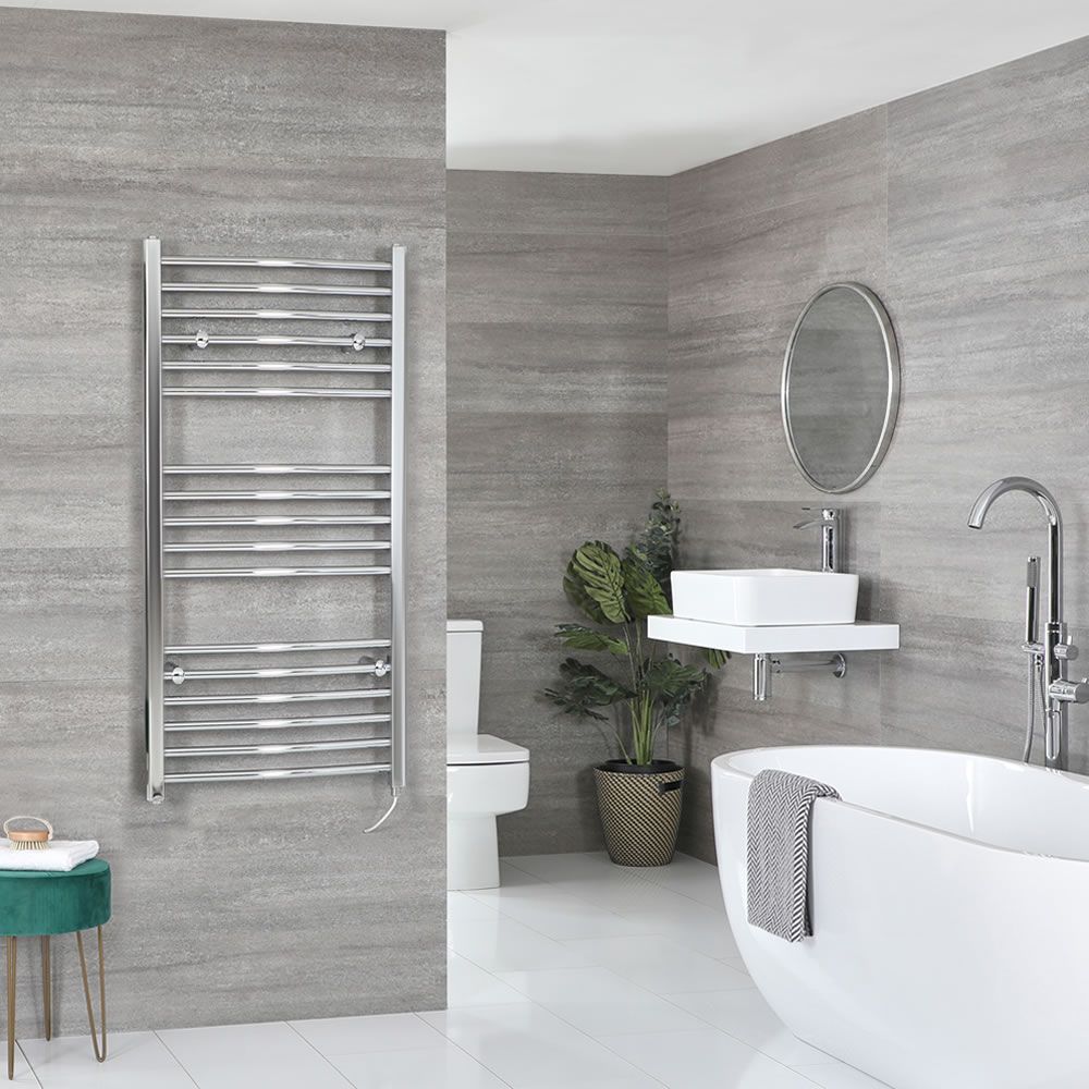 Radiador Toallero Eléctrico Curvo Cromado - 1200mm x 600mm - Kent