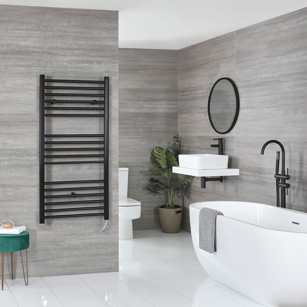 Radiador Toallero Eléctrico Negro Plano - 1200mm x 600mm - Nox