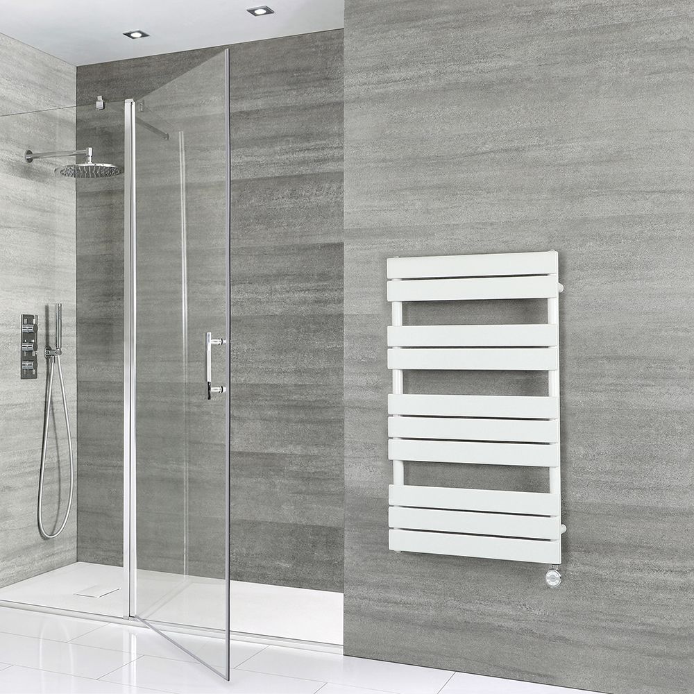Radiador Toallero Eléctrico de Diseño - Blanco con Panel Plano - 975mm x 600mm - Lustro
