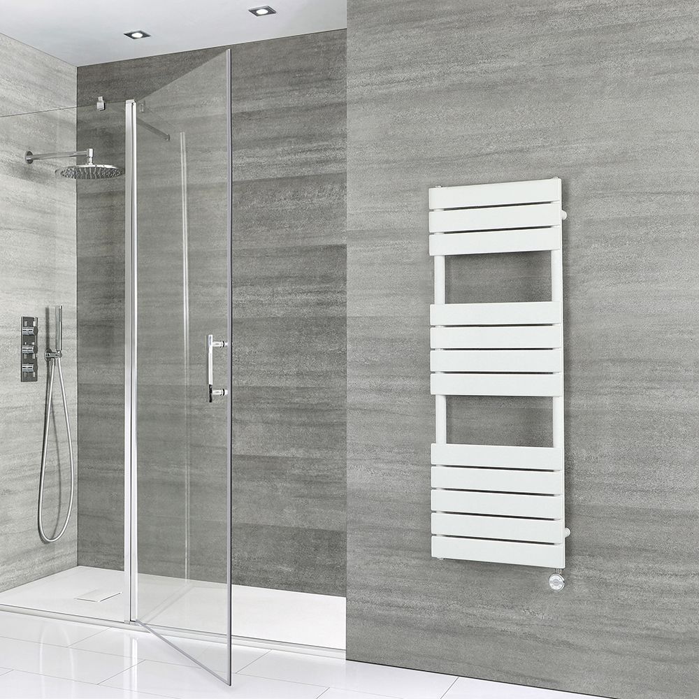 Radiador Toallero Eléctrico de Diseño - Blanco con Panel Plano - 1200mm x 450mm - Lustro