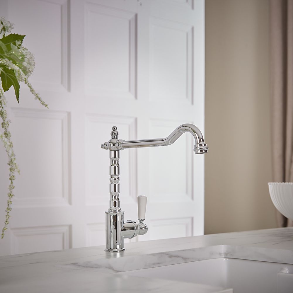 Grifo Mezclador Monomando para Fregadero de Cocina en Estilo Clásico  - Cromado y Blanco - Elizabeth
