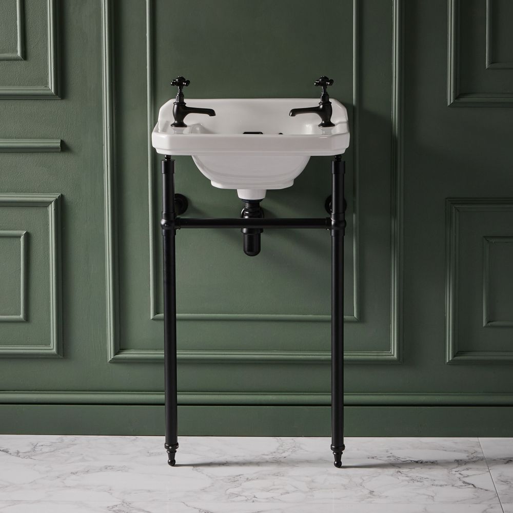 Lavabo Consola Tradicional Blanco y Negro de 515mm - (2 Agujeros para la Grifería) - Richmond