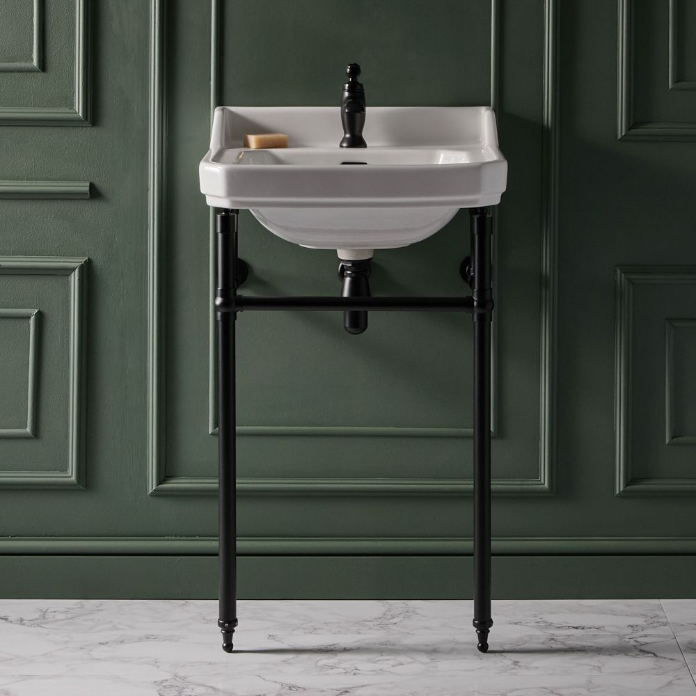 Lavabo Consola Tradicional Blanco y Negro de 560mm - (1 Agujero para la Grifería) - Richmond
