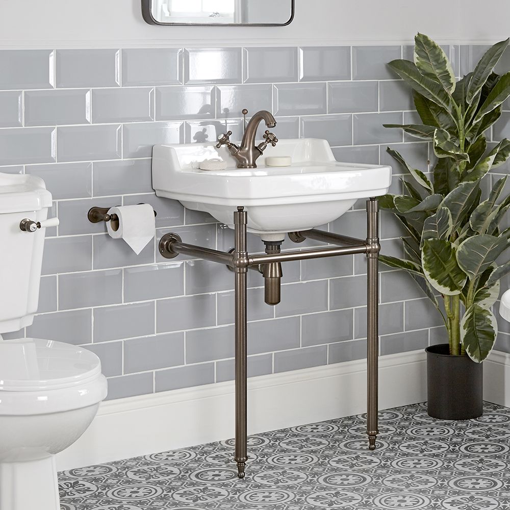 Lavabo Consola con Estructura Efecto Bronce Bruñido de 560mm con Lavabo de 1 Agujero - Richmond