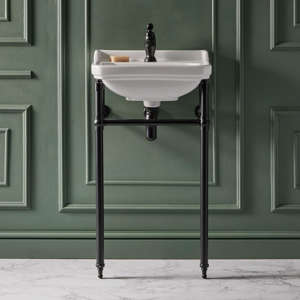 Lavabo Consola Tradicional Blanco y Negro de 500mm - (1 Agujero para la Grifería) - Richmond
