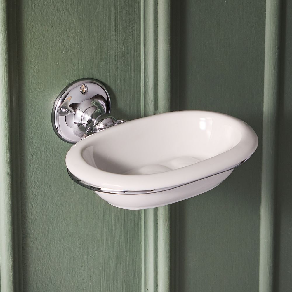 Jabonera de Pared para Lavabo en Cerámica Blanca de 160 mm