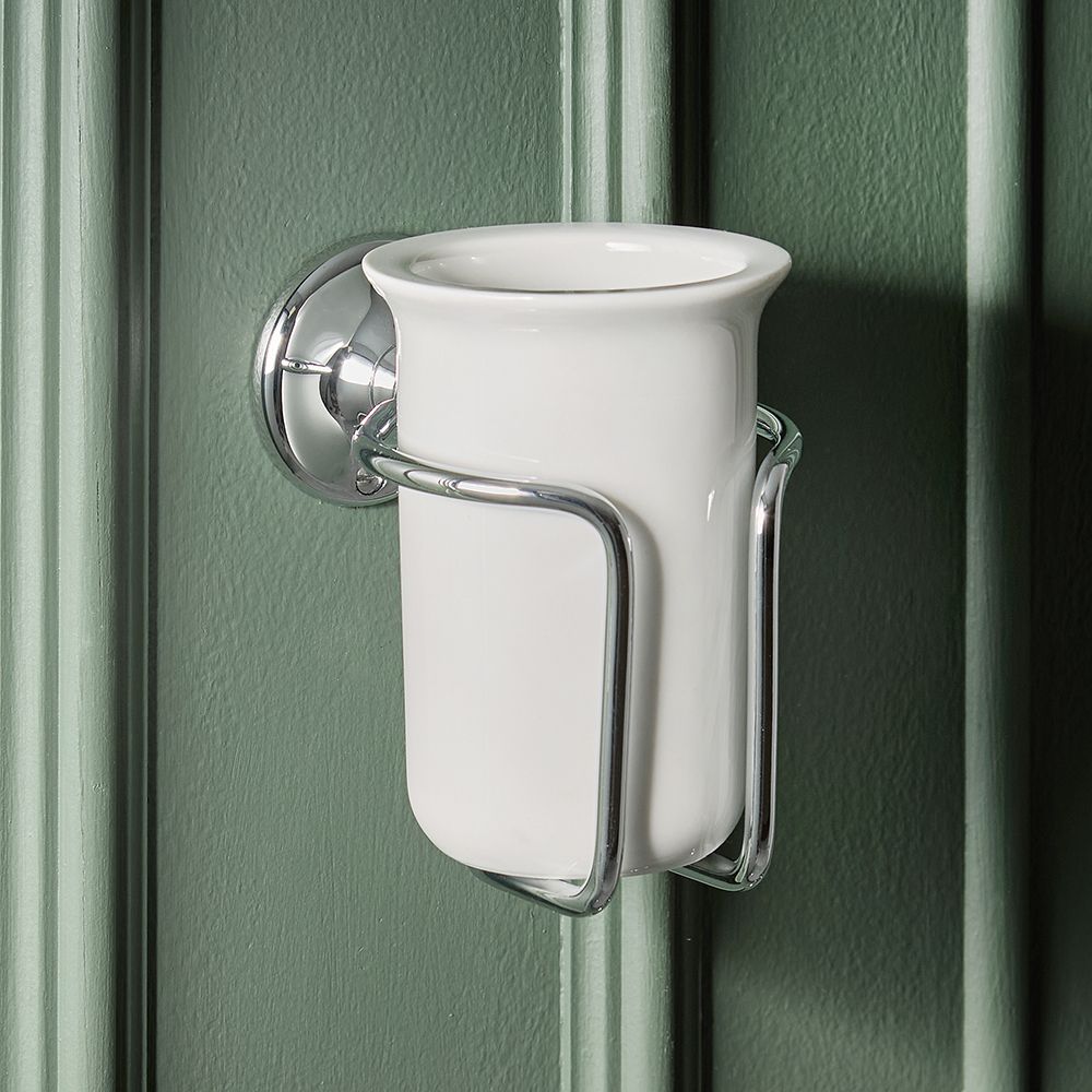 Vaso Porta Cepillo de Dientes en Cerámica y Soporte Porta Vaso de Pared Tradicional - Disponible en Distintos Acabados - Elizabeth