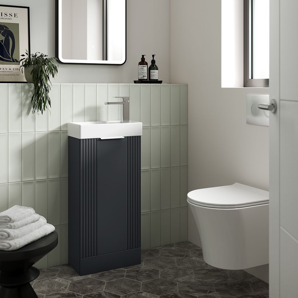 Mueble de Lavabo a Suelo de 400mm con Diseño Acanalado Completo con Lavabo - Disponible en Distintos Acabados