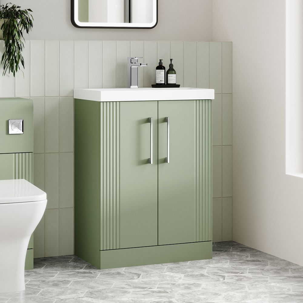 Mueble de Lavabo a Suelo de 600mm con Diseño Acanalado Completo con Lavabo - Disponible en Distintos Acabados