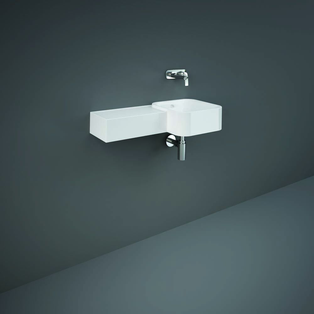 Lavabo Suspendido Cuadrado Moderno Blanco Lúcido - Versión Izquierda - 765mm x 360mm (Sin Agujeros para la Grifería) - RAK Petit x Hudson Reed