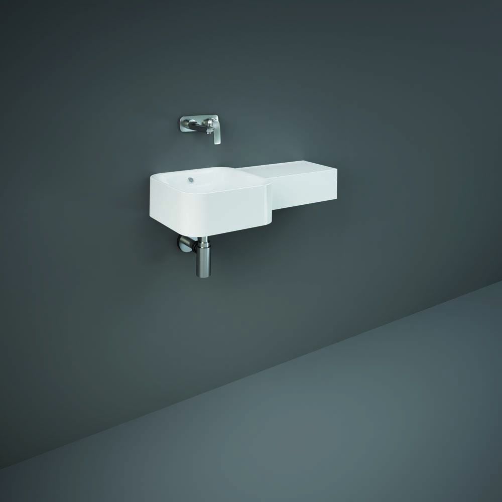 Lavabo Suspendido Cuadrado Moderno Blanco Lúcido - Versión Derecha - 765mm x 360mm (Sin Agujeros para la Grifería) - RAK Petit x Hudson Reed