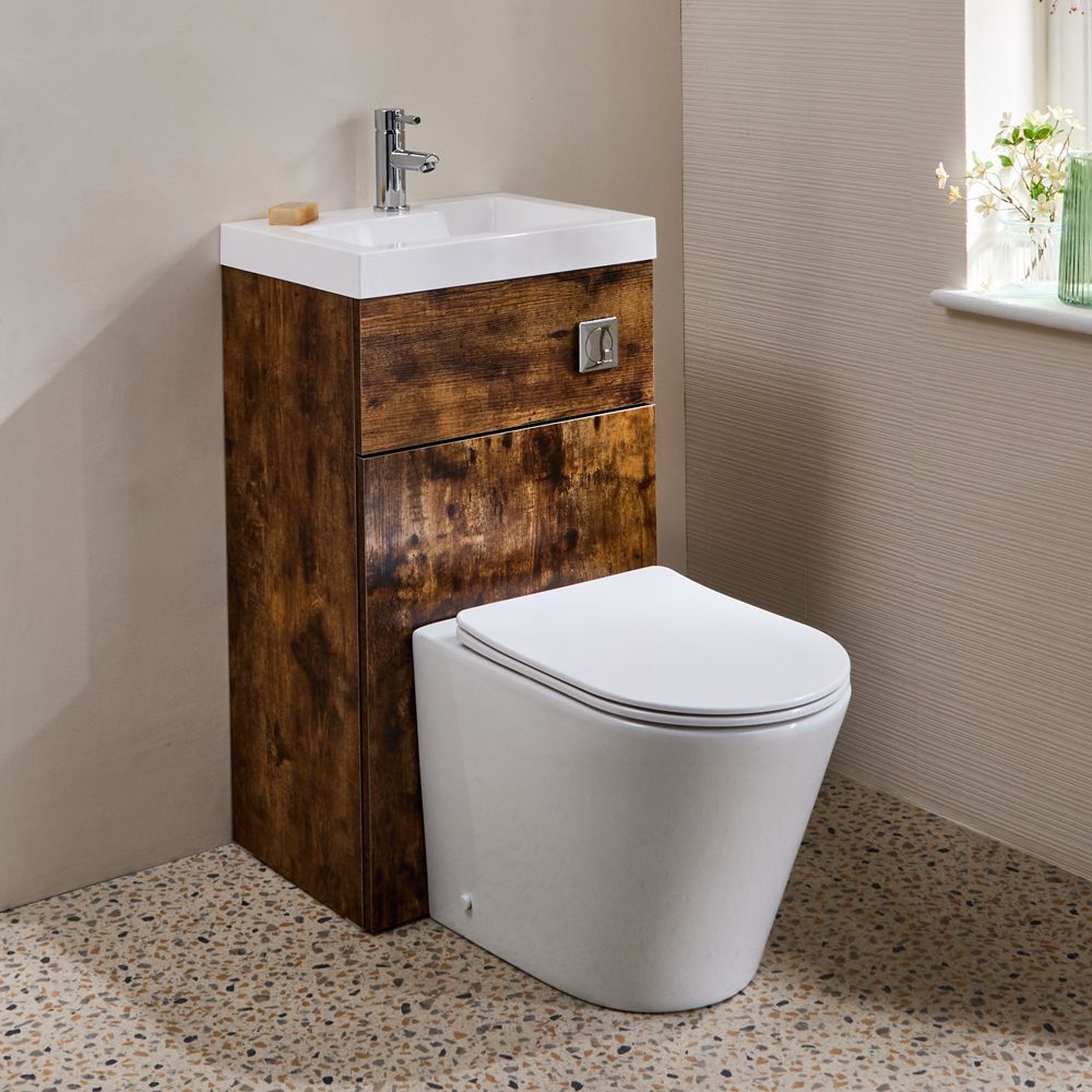 Conjunto de Baño Completo con Mueble de Lavabo y Mueble para WC  2 en 1 con Lavabo Elements, WC Colby - 500mm x 890mm - Selección de Acabados- Cluo