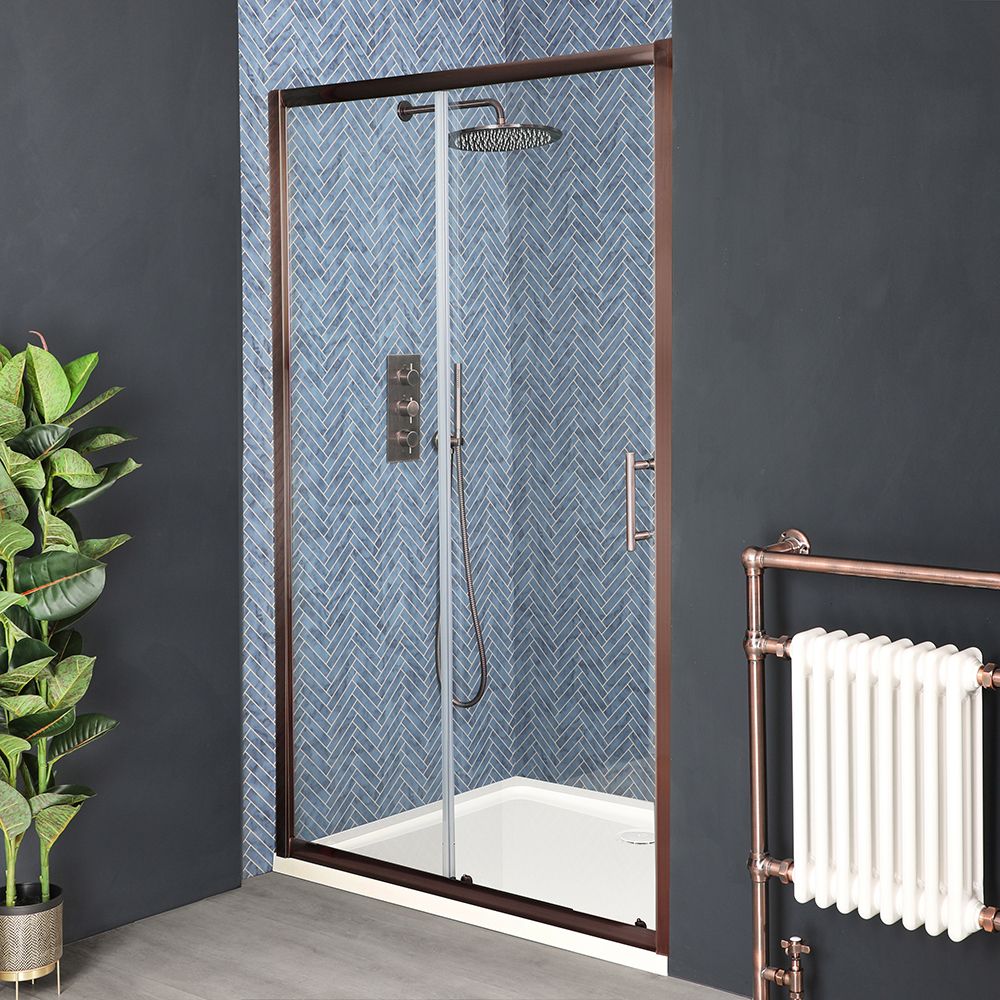 Puerta de Ducha Corredera para Recoveco en Cobre con Plato de Ducha - Disponible en Distintas Medidas - Eris