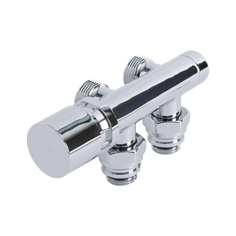 Llaves Angulares Cromadas para Radiador o Toallero con Conexión Central con Adaptadores para Tubos Pex o Multicapa de 16mm - Multiblock H