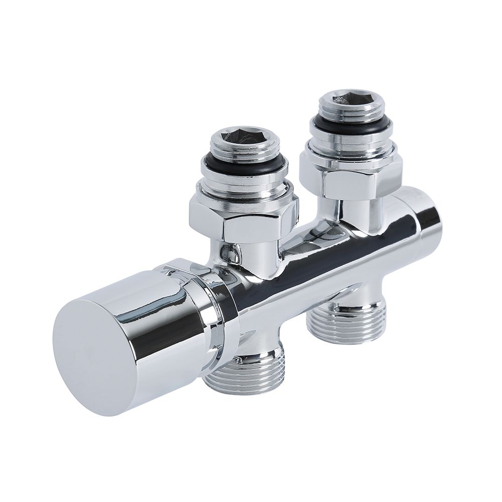 Llaves Rectas Cromadas para Radiador y Radiador Toallero con Conexión Central Completas con Cabezal Cromado y Adaptadores para Tubos de Cobre 14mm - Multiblock H