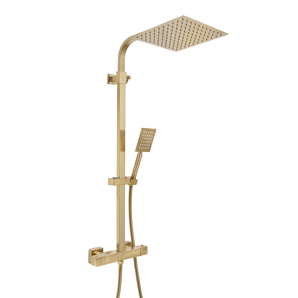 Columna de Ducha Moderna con Mezclador de Ducha Termostático en Barra Cuadrado Completa con Alcachofa de Ducha Cuadrada y Telefonillo - Disponible en Distintos Acabados - Arvel