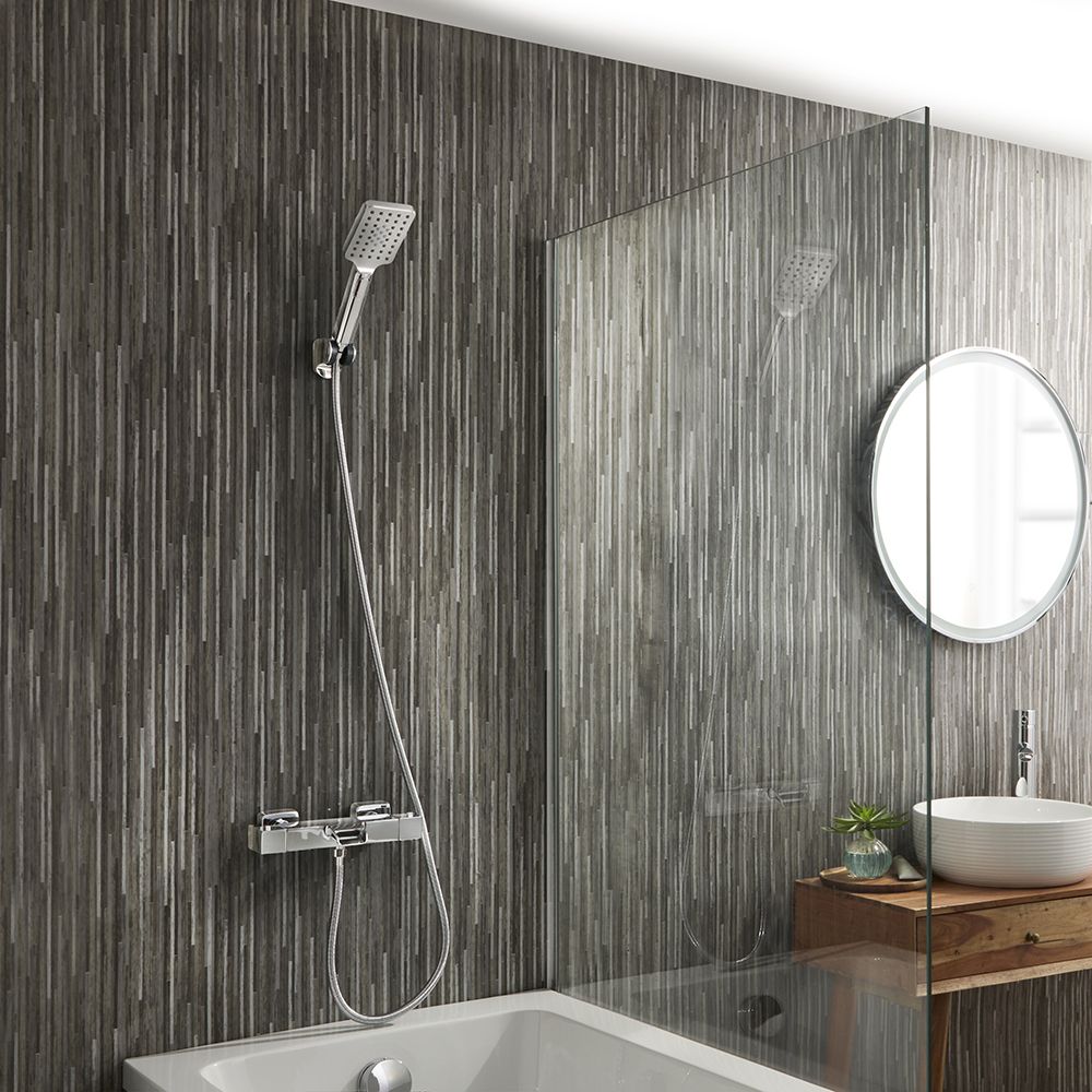 Mezclador de Ducha Termostático en Barra Cuadrado Moderno con Llenador de Bañera y Telefonillo - Disponible en Distintos Acabados - Tolima