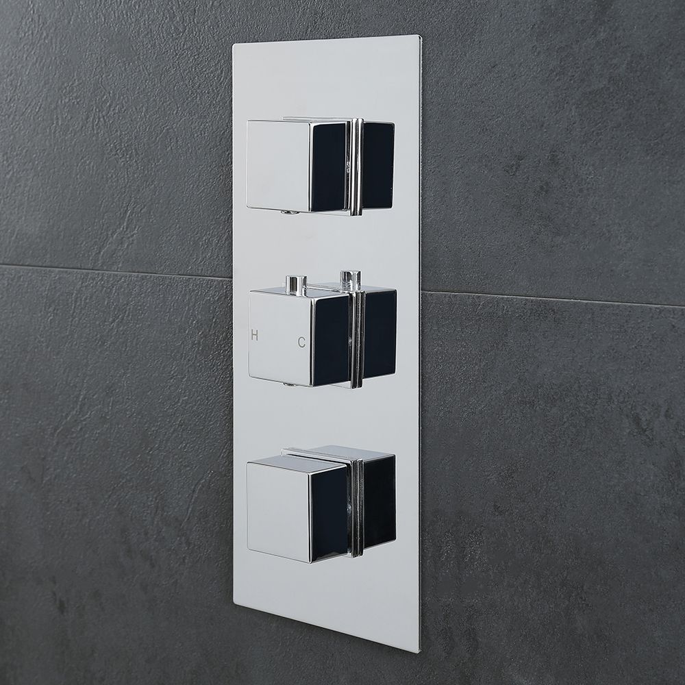 Termostato de Ducha de 2 Funciones con Desviador y Manijas de Control Cuadradas - Kubix