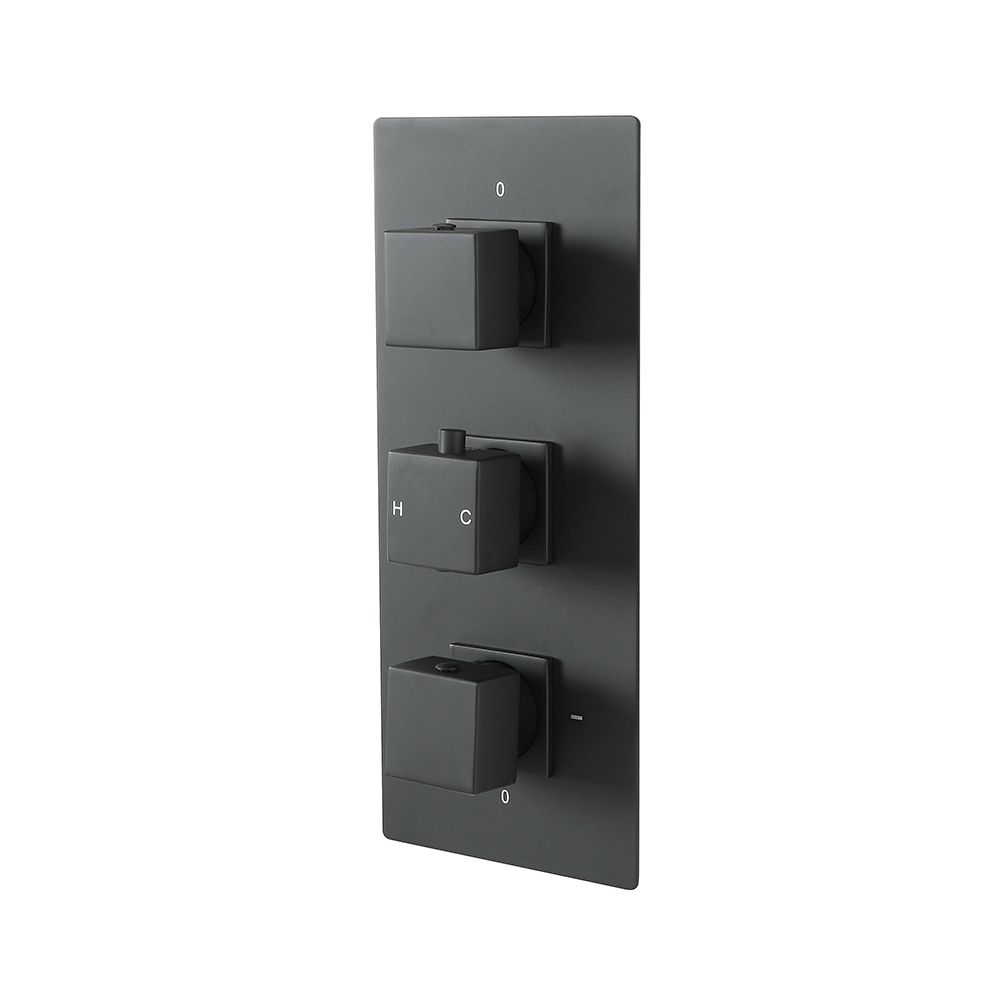  Mezclador de Ducha Termostático Triple Cuadrado Moderno de 3 Salidas con Desviador - Negro - Preto